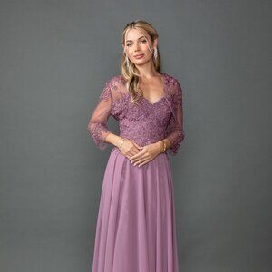 New A-Line Chiffon Mother Of Bride Dress w/ Lace Embroidery & Bolero DQ 4542